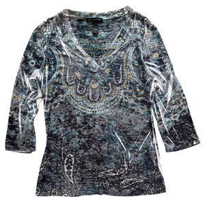 INC international Y2k Fairy grunge long sleeves V-neck all over printed tissue T